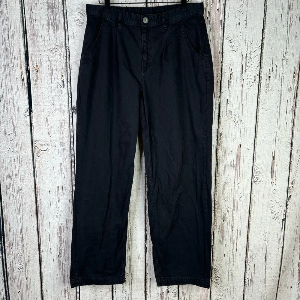 Free People Women’s Size 10 Black High Rise Wide Leg Twill Pants Pleated Trouser